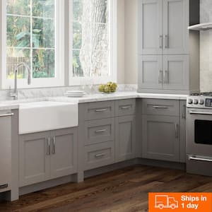 Arlington Veiled Gray Plywood Shaker Stock Assembled Base Kitchen Cabinet Soft Close 27 in W x 24 in D x 34.5 in H