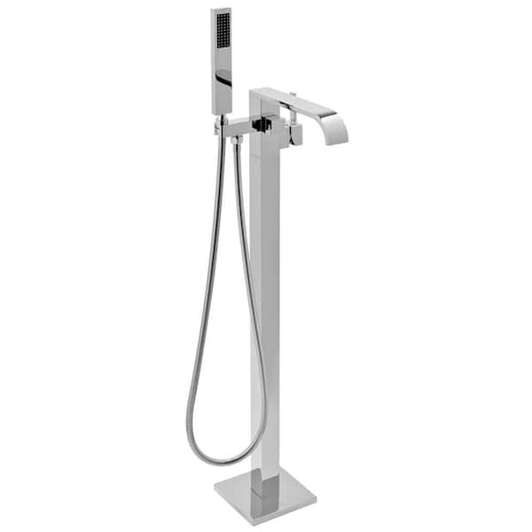 1-Handle Freestanding Floor Mount Roman Tub Faucet Bathtub Filler with Hand Shower in Chrome