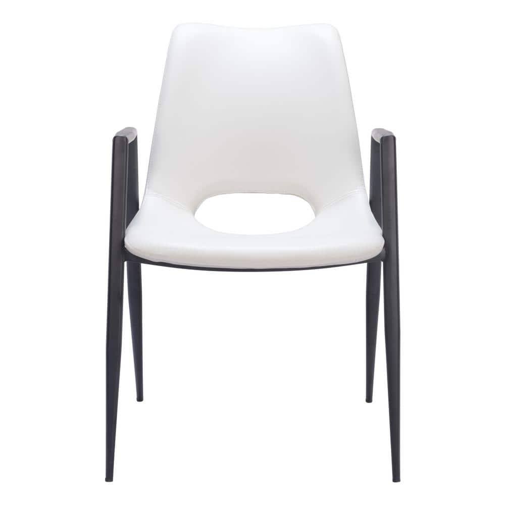 White Faux Leather Upholstered Arm Chair with Black Metal Legs