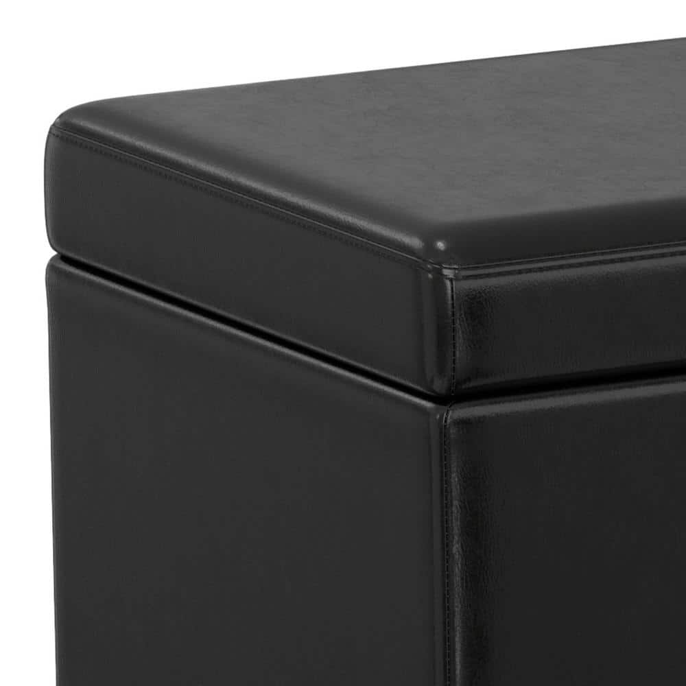 Midnight Black Faux Leather Extra Large Storage Ottoman Bench