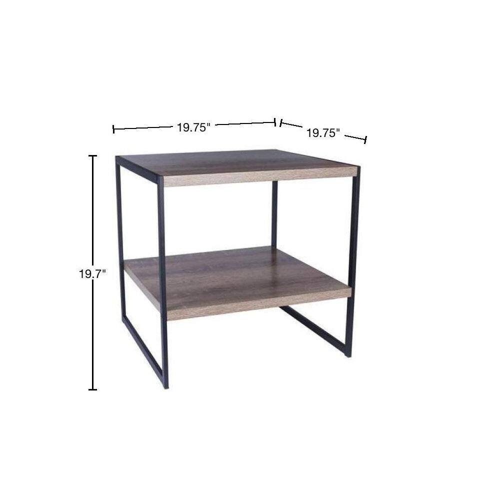 Ashwood and Black Metal Square End Table with Storage Shelf