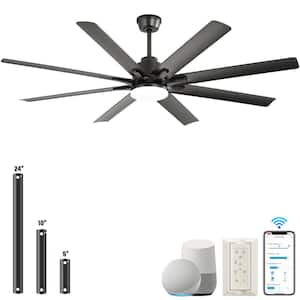 66 in. Smart Integrated LED Indoor Black Ceiling Fan with Light Kit and Remote Control