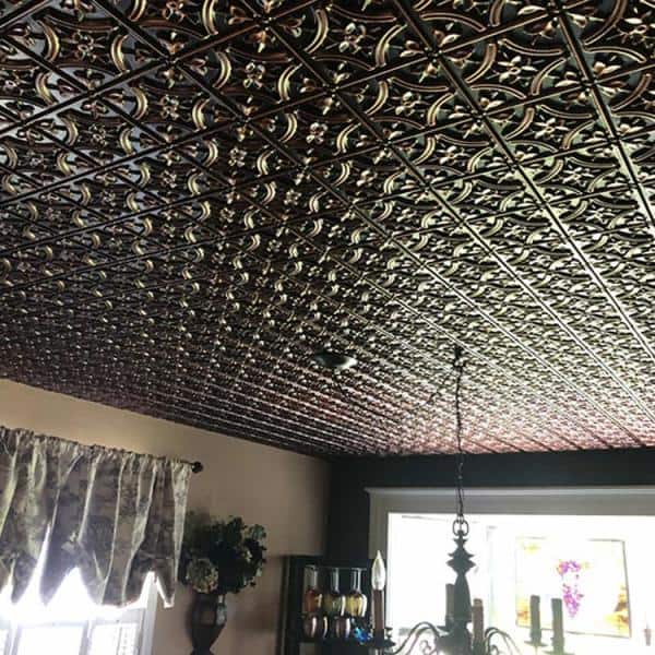 From Plain To Beautiful In Hours Scarlette Antique Copper 2 Ft X Pvc Glue Up Or Lay Ceiling Tile 4 Sq Each 290ac 24x24 Hours Scarlette Antique Copper, Antique Looking Metal Ceiling Tiles