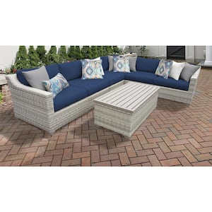 Fairmont 7-Piece Wicker Outdoor Sectional Seating Group with Navy Blue Cushions