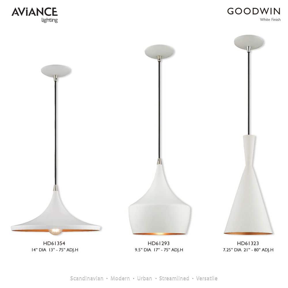 White Aluminum Mini Pendant Light with Gold Interior