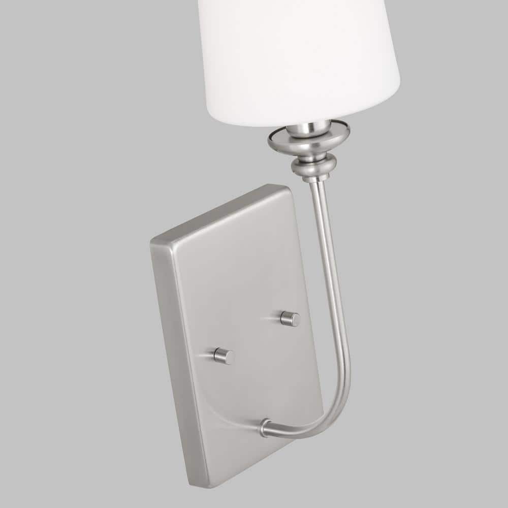 Brushed Nickel 1-Light Wall Sconce with Opal Glass Shade