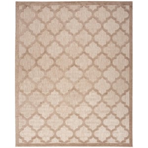 Easy Care Natural Beige 8 ft. x 10 ft. Geometric Contemporary Indoor Outdoor Area Rug