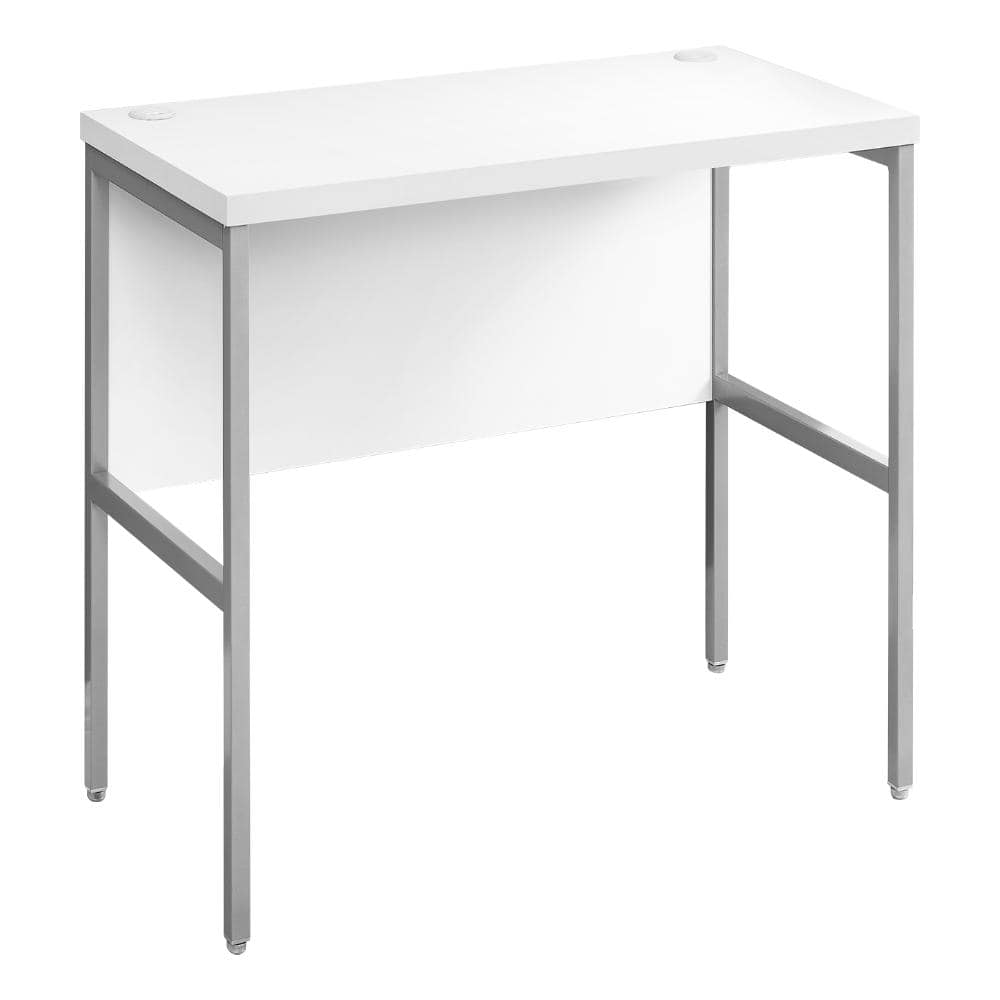 47.25 in. L x 23.5 in. D x 30 in. H White Laminate Computer Desk with Silver Legs & 2 Cable Holes, Expandable