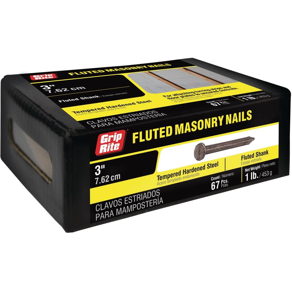 Grip-Rite 3 in. x 9-Gauge Bright Steel Fluted Masonry Nails 1 lb. Box ...