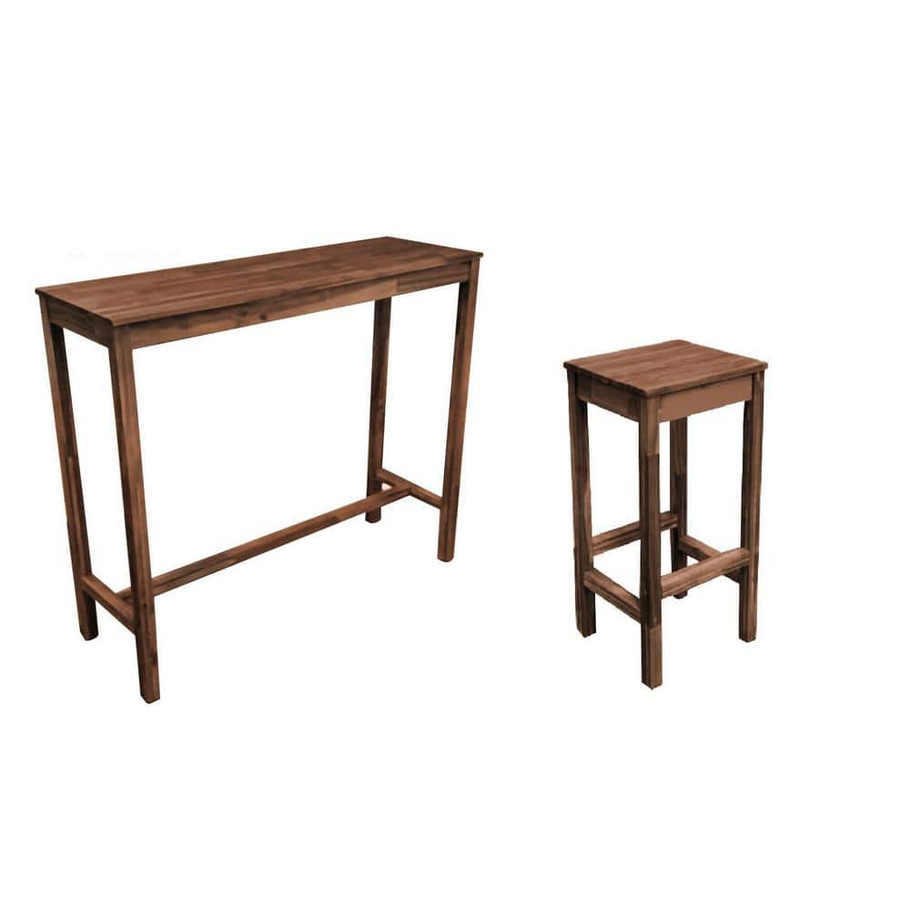 cozyman 38 in. Teak Solid Wood Counter Height Pub Table Set with Bar