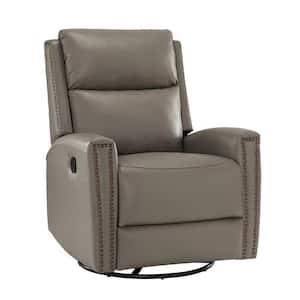 Regina 30.31 in. Wide Dove Genuine Leather Swivel Rocker Recliner with Nailhead Trims