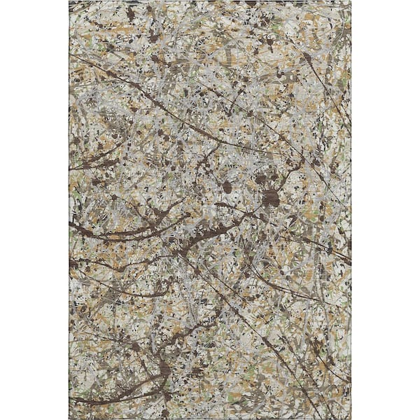Mayfield Premium Machine Washable Abstract AMF2389 Taupe 9 ft. x 12 ft. Area Rug
