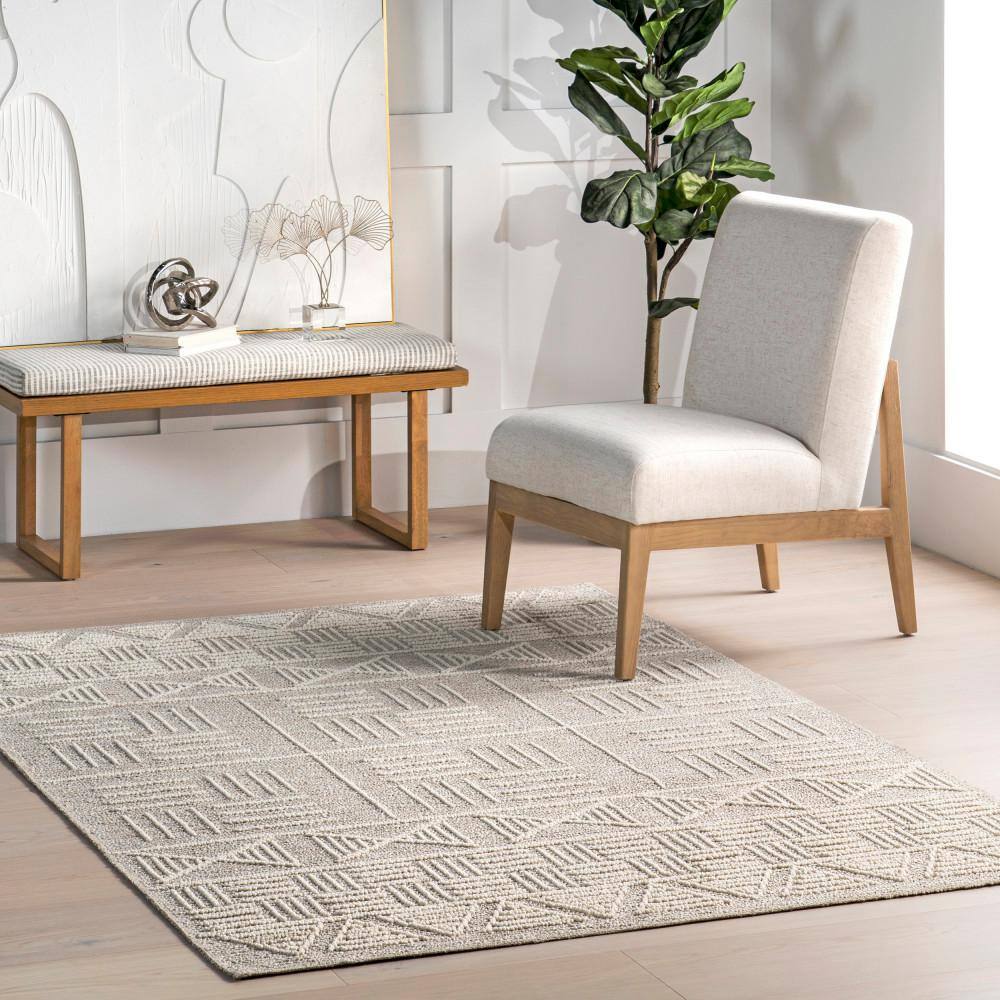 Demetra Beige Geometric Flat Woven Synthetic Area Rug