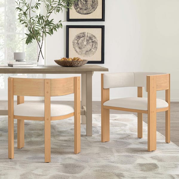 OrangeOne Albert 18 in. Mroden Champagne Chenille Upholstered Solid Wood Frame Dining Chairs with Curved Back (Set of 2)