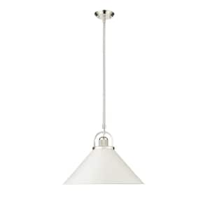 Artistan 1-Light 13.1 in. Polished Nickel/Matte White Pendant-Light Steel