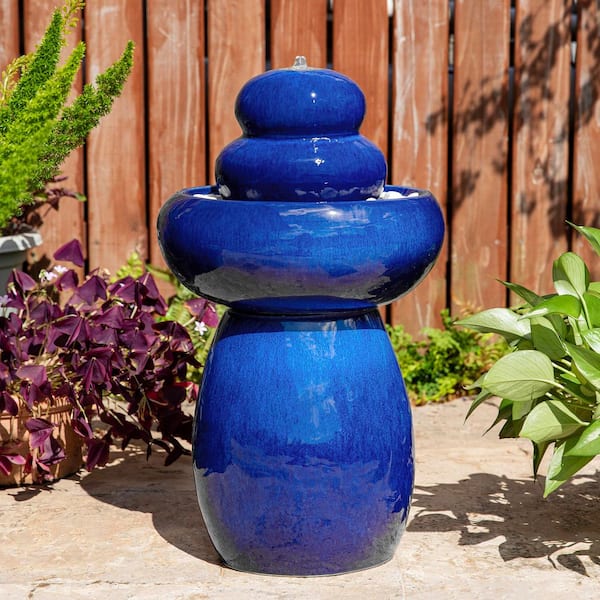 Glitzhome 22 in. H Zen-Style Cobalt Blue Pebbles Outdoor Ceramic