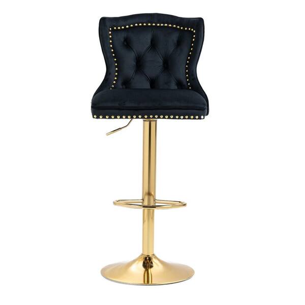 HOMEFUN 46 in. Black Velvet Metal Frame Adjustable Cushioned Bar Stools