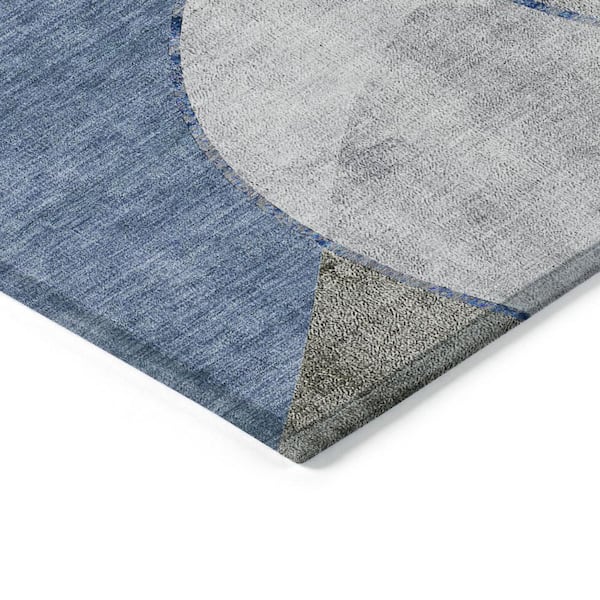 Denim Blue, Sky Blue 3 ft. x 5 ft. Woven Abstract Polyester Rectangle Indoor/Outdoor Area Rug