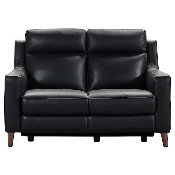 Armen Living Wisteria Light Brown Wood and Black Genuine Leather Contemporary Loveseat