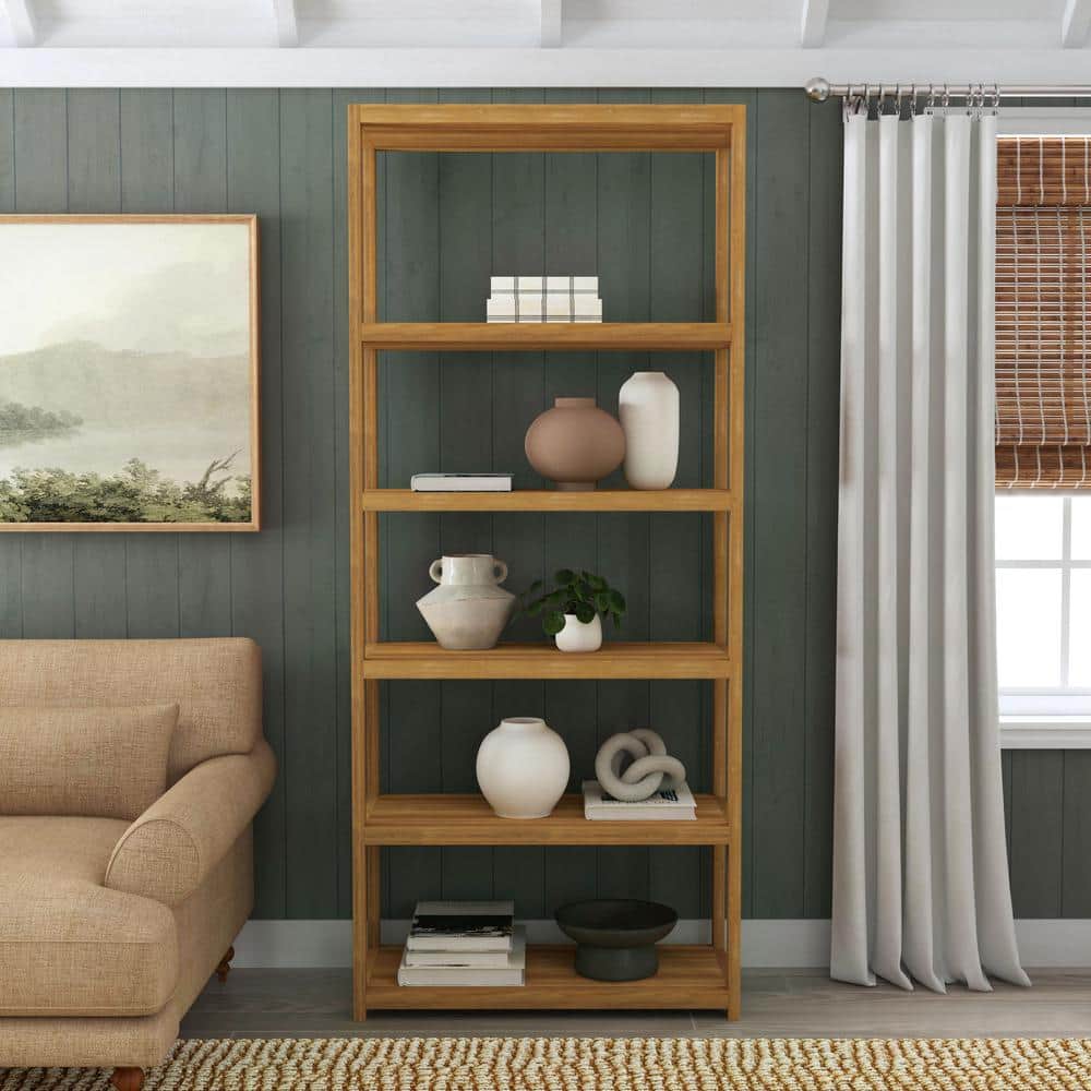 Lark Light Brown 5-Tier Solid Wood Etagere Bookcase