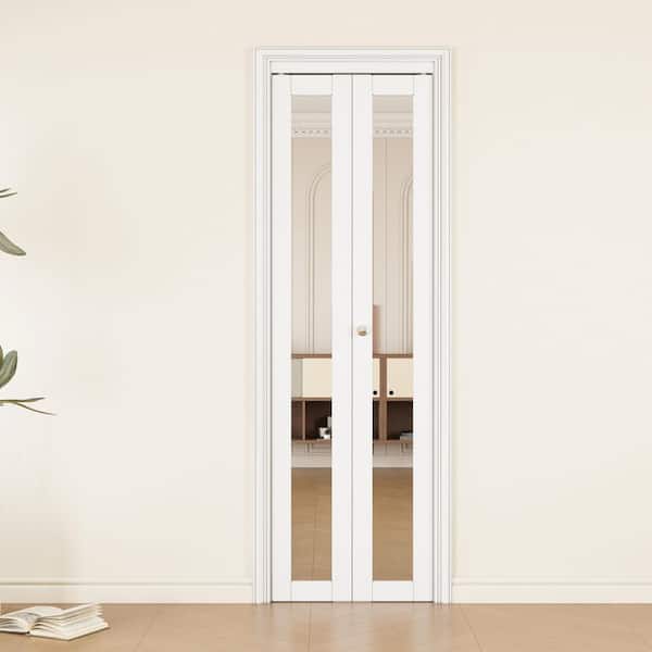 24 in. x 96 in. 1-Lite Mirrored Glass and Solid Core White Finished MDF Interior Closet Bi-fold Door with Hardware