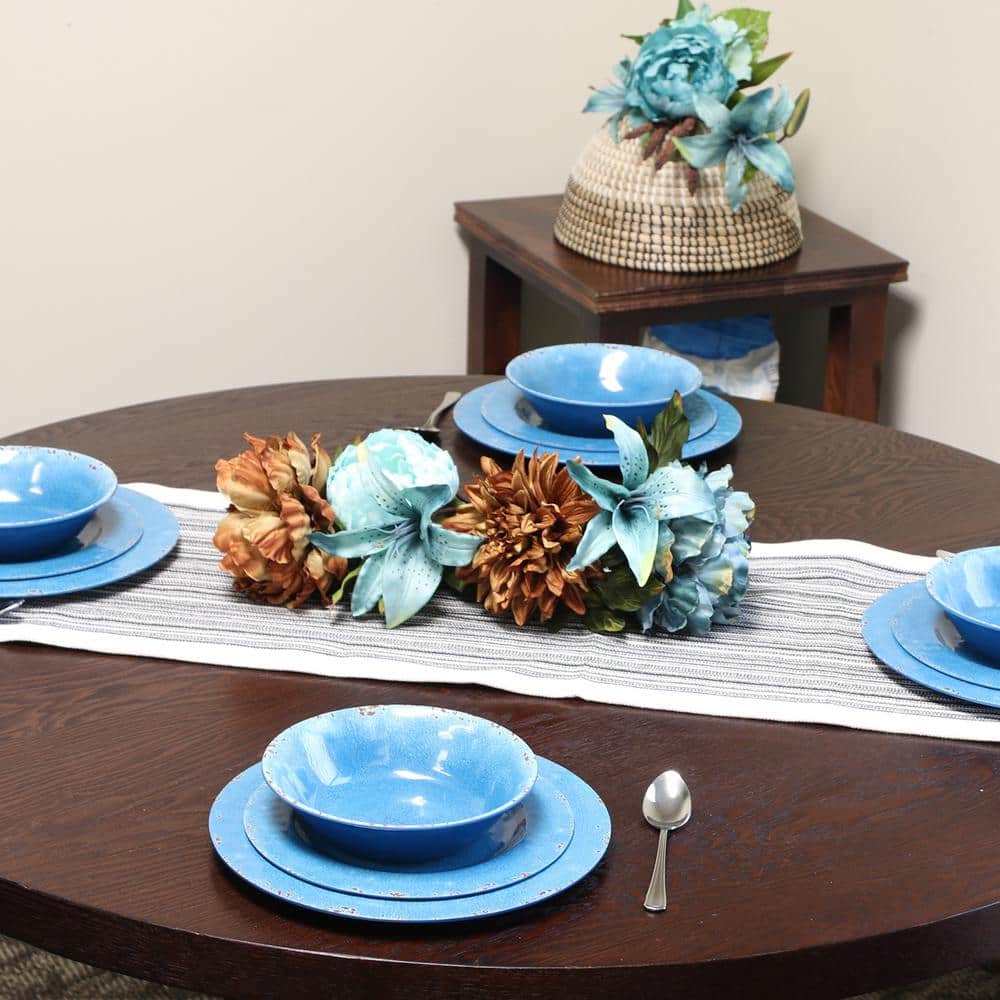 Mauna Cobalt Blue Melamine Dinnerware Set, Service for 4
