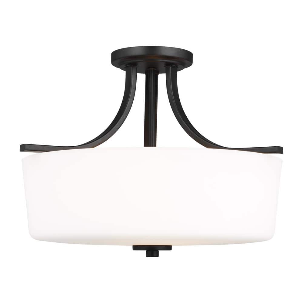 Kemal Midnight Black 3-Light Semi-Flush Ceiling Light with Etched White Glass