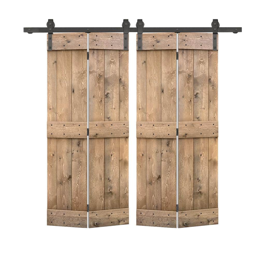 68 in. x 84 in. Mid-Bar Series Light Brown Stained DIY Wood Double Bi-Fold Barn Doors with Sliding Hardware Kit price history on PriceWatchPro