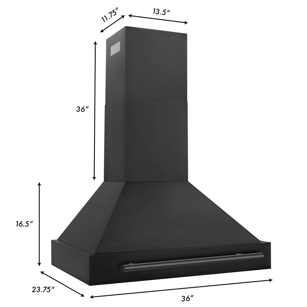 36" Black Stainless Steel Convertible Wall Mount Range Hood