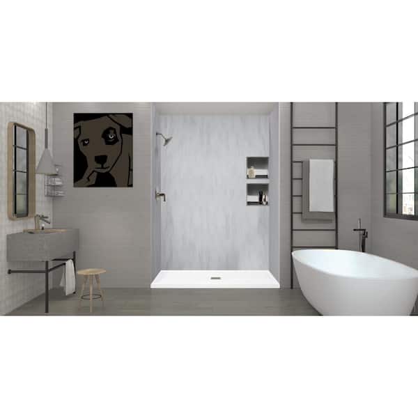 Linear 36 in. L x 60 in. W Alcove Shower Pan Base with Center Drain in White