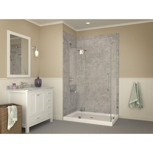 Vail Base Series 36 in. L x 48 in. W Corner Shower Shower Pan Base with Center Drain in Glossy White Marine Acrylic