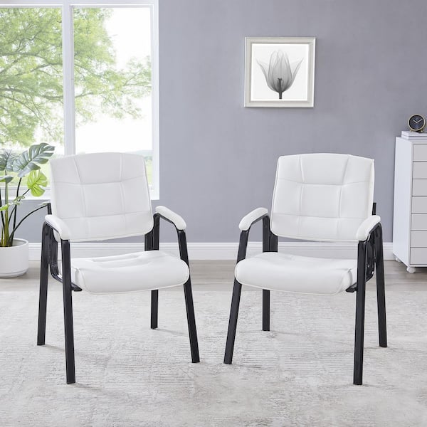 HOMESTOCK White Office Guest Chair Set of 2, Leather Executive Waiting Room Chairs, Lobby Reception Chairs with Padded Arm Rest
