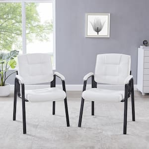 White Office Guest Chair Set of 2, Leather Executive Waiting Room Chairs, Lobby Reception Chairs with Padded Arm Rest