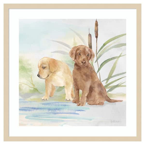 Amanti Art Woodland Dogs II by Cynthia Coulter 25 in. W x 25 in. H. Wood Framed Wall Art Print Framed in Brown