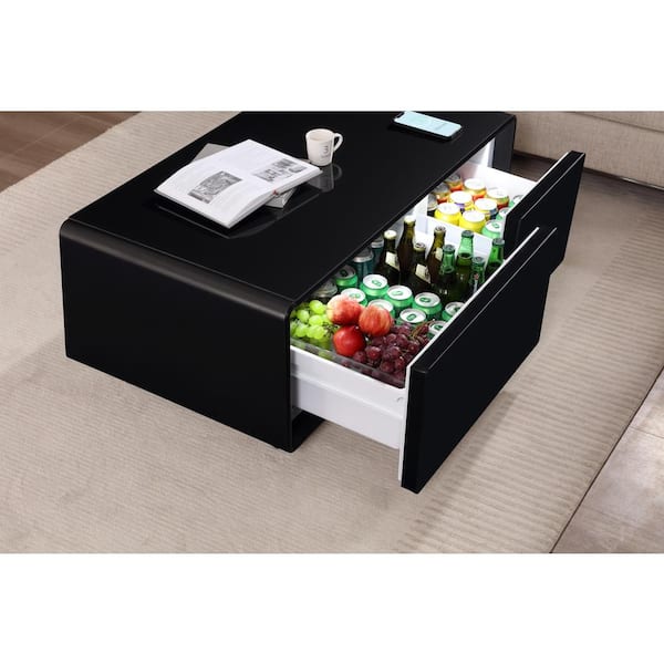 tijeras falso lavandería Modern 41.5 in. Black Tempered Glass Square Smart mini Coffee Table with  Built in Fridge, Power socket, USB interface YYmd-LX-19 - The Home Depot