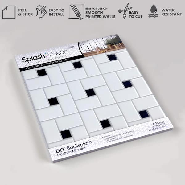 10.5 in x 10.5 in White and Black Country Tile Backsplash Square (4-Pack)