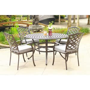 Landon 5-Piece Aluminum Outdoor Dining Set with Sandy Grey Cushion, 4 Piece Chair, 1Table