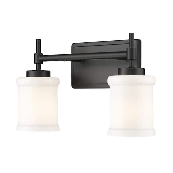 Unbranded Cadoc 15 in. 2-Light Matte Black Vanity-Light with Gloss Opal Glass Shade
