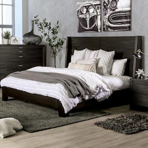 Angleberger Brown Wood Frame Queen Panel Bed with Wingback Design