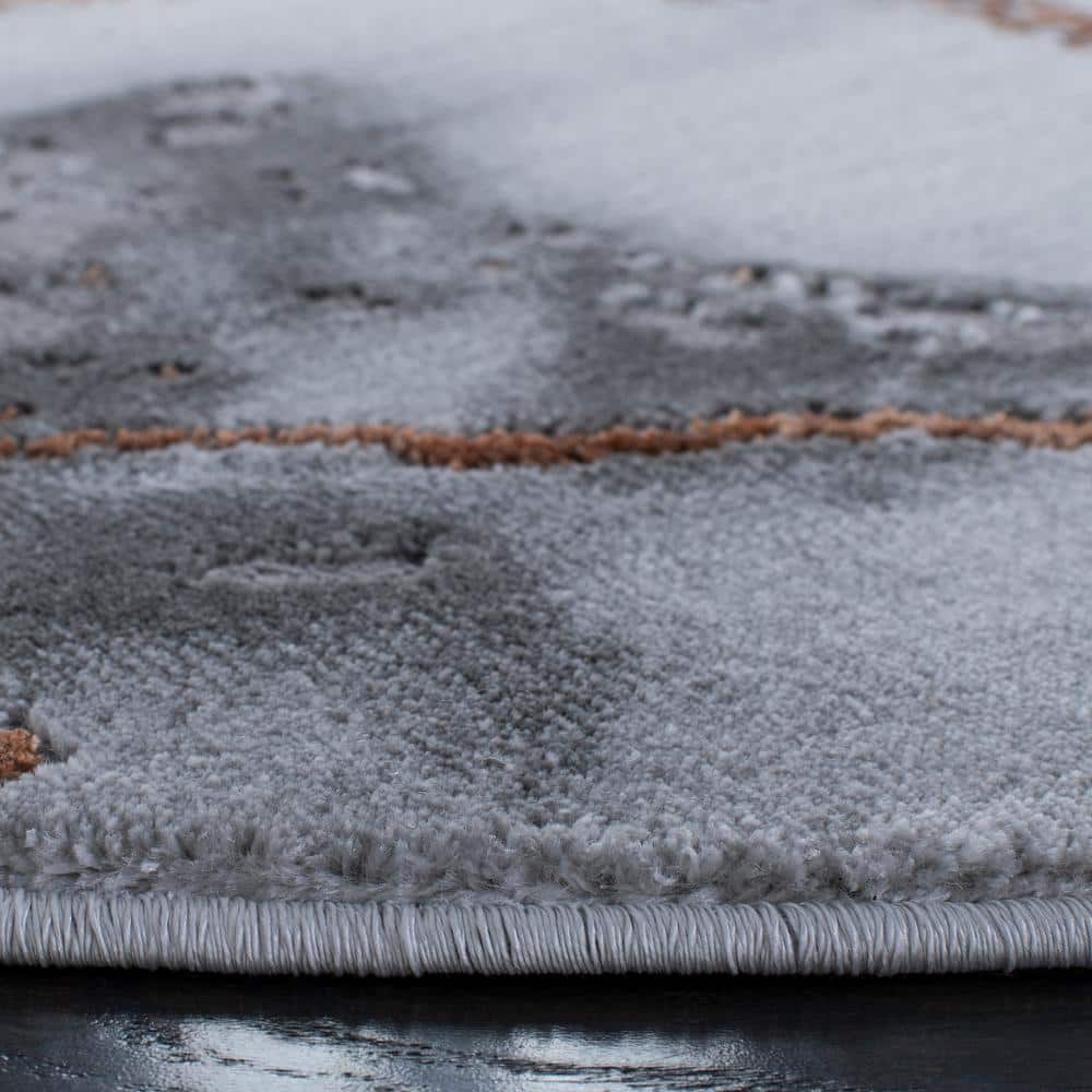 Gray and Orange Round Stain-Resistant Synthetic Rug, 10' x 10'