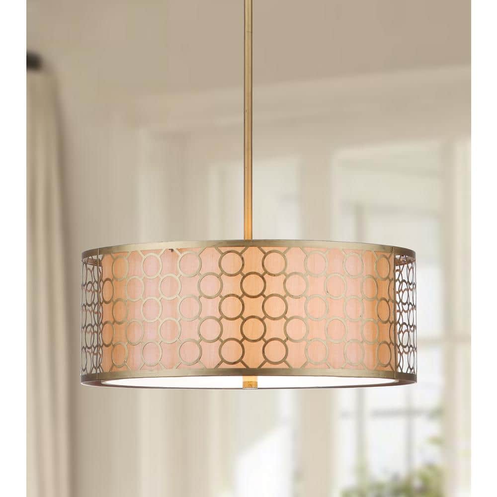 Romantic Geometric Gold Drum Pendant Light 18" Diameter