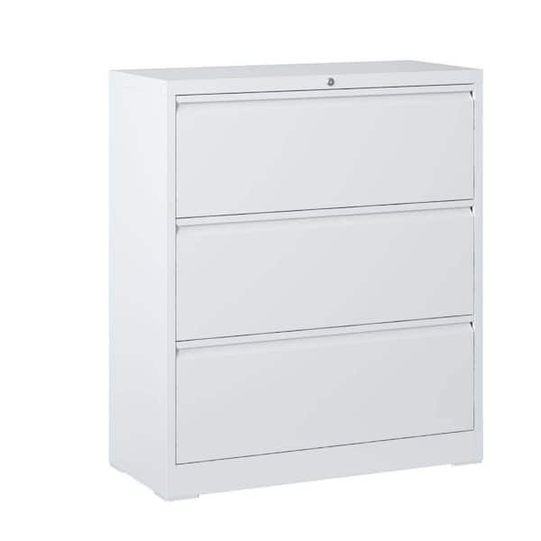 15.75 in. W 3 Drawer Metal File Cabinet with Lock, White Filing Cabinets, Tool Chests