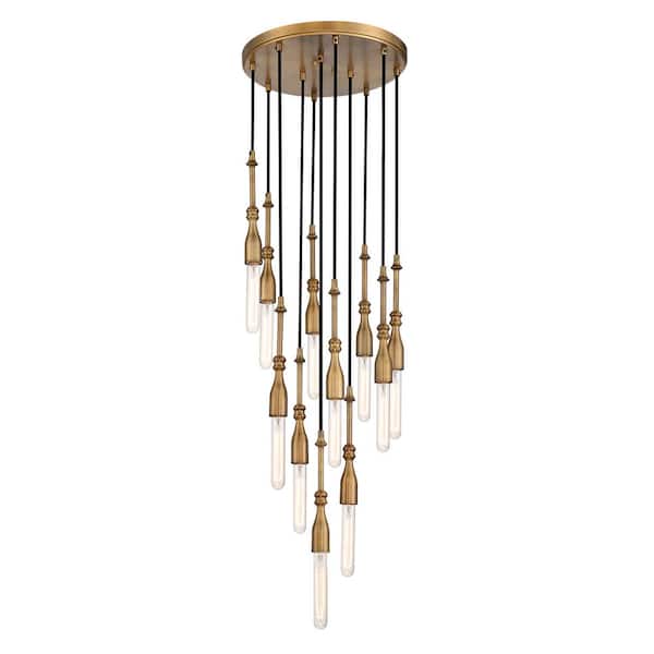 Louise 11-Light Old Satin Brass Transitional Tiered Chandelier for Dining Areas with No Bulbs Included