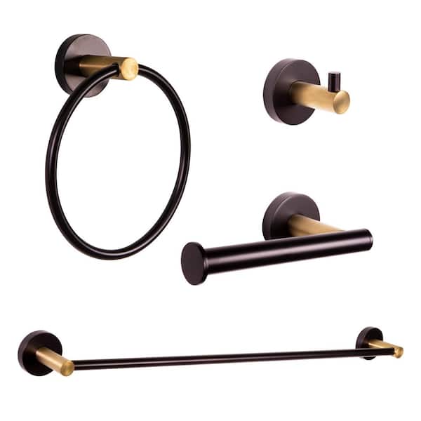 Design House Kelton 4-Piece Bathroom Accessories in Matte Black and Gold