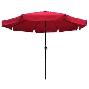10 ft. Outdoor Round Patio Market Umbrella with Crank and Push Button Tilt in Red