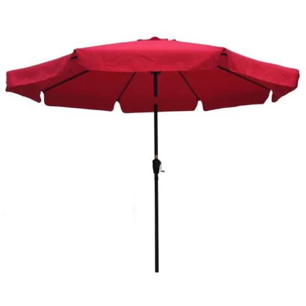 ITOPFOX 10 ft. Outdoor Round Patio Market Umbrella with Crank and Push Button Tilt in Red