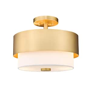 Counterpoint 13 in 2 Light Modern Gold Semi Flush Mount Light with White Glass Shade with No Bulbs Included