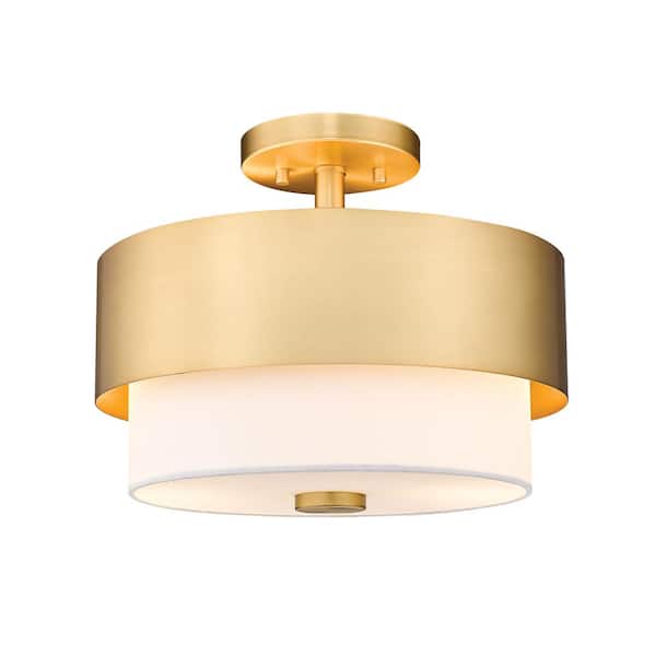 Unbranded Counterpoint 13 in 2 Light Modern Gold Semi Flush Mount Light with White Glass Shade with No Bulbs Included
