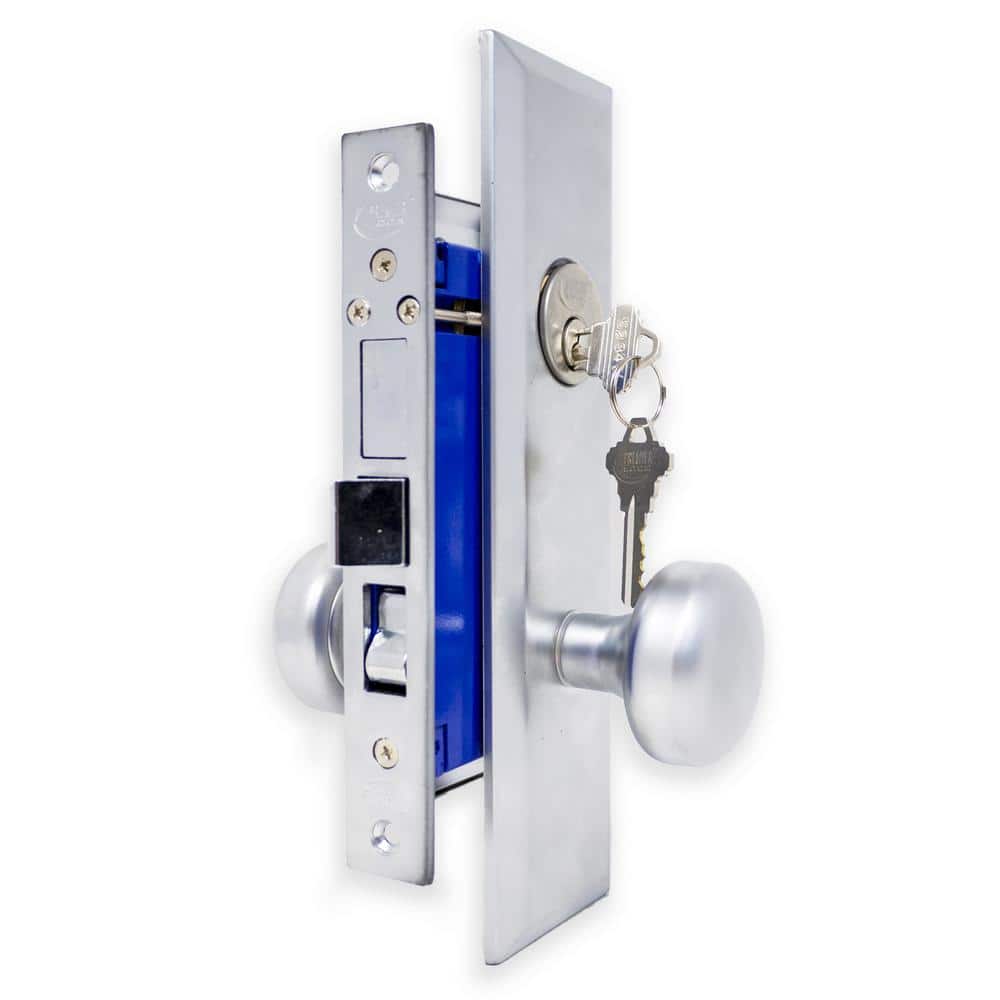 Right-Handed Satin Chrome Mortise Entry Knob Set with Deadbolt