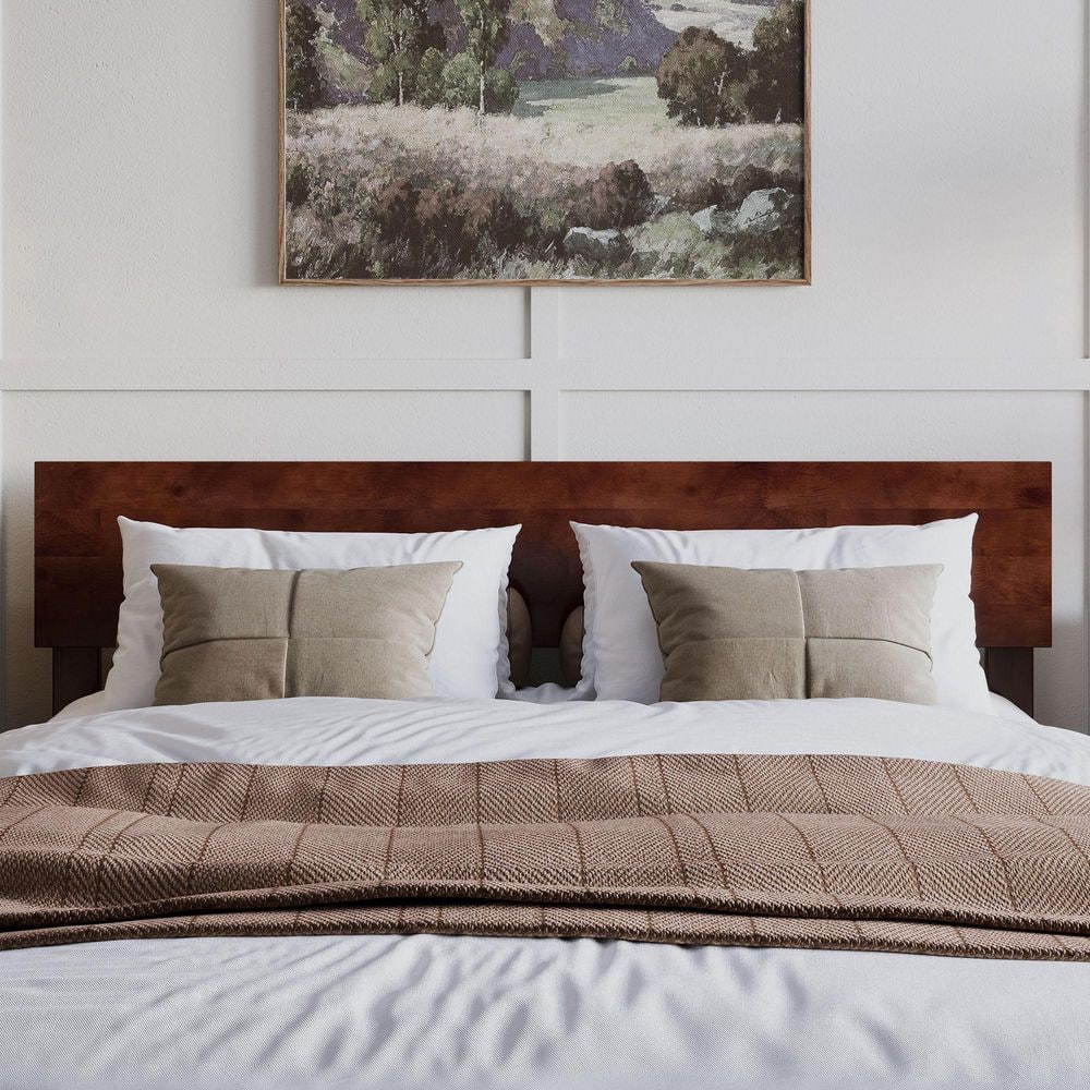 Aria Queen Walnut Wood Low Profile Platform Bed with Headboard